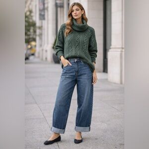 Irish Aran Woollen Mills 100% Merino Wool Sweater Oversized M Cable Knit Chunky